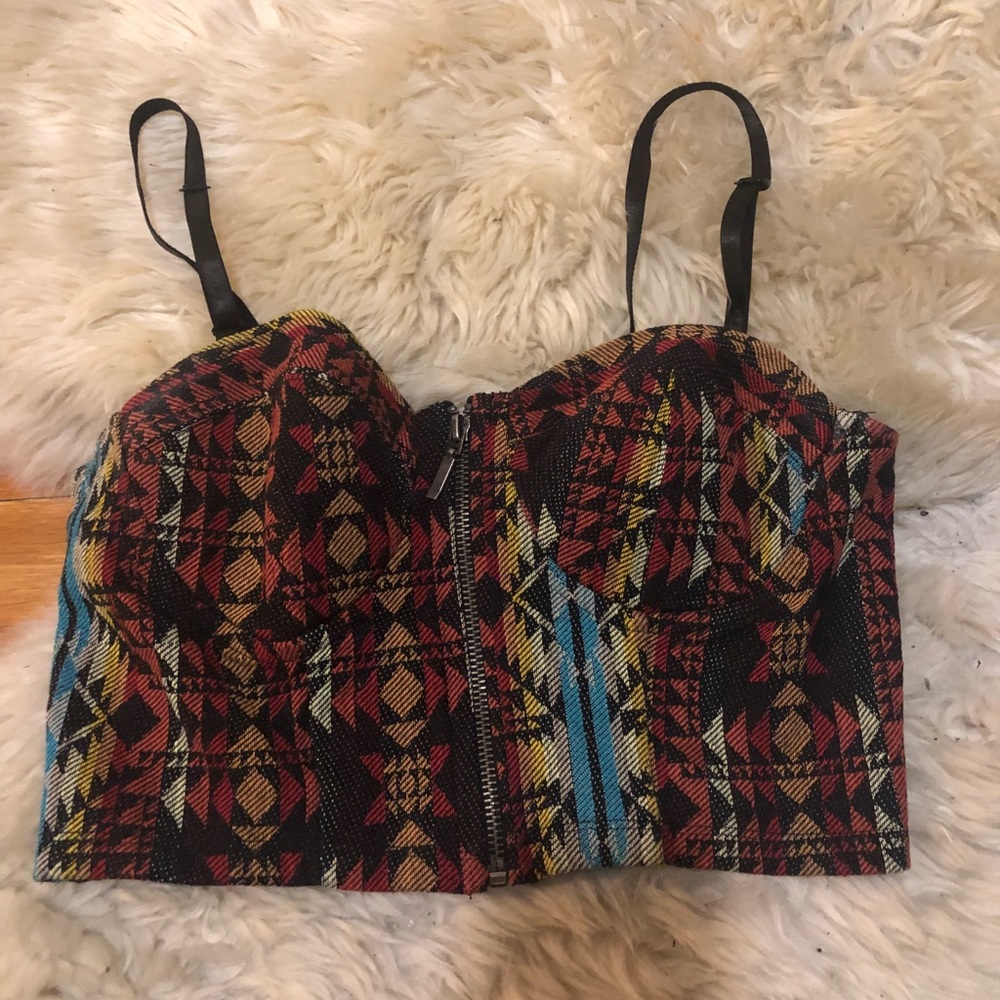 Bra cropped top zip tank African print festival L